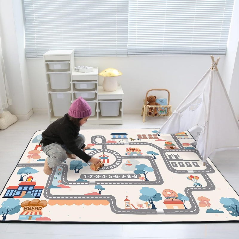 Loartee Soft Kids Educational Rug - 0.78" Thick Road Rug, ABC Alphabet & Numbers Play Mat for Toddlers, Game Area Rug, Baby Crawling Mats, Sweet Life, Beige - Image 3